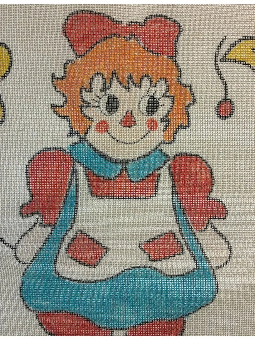Hand Painted Needlepoint Canvas Tapestry Raggedy Ann 16x16 VTG 1970s Unworked